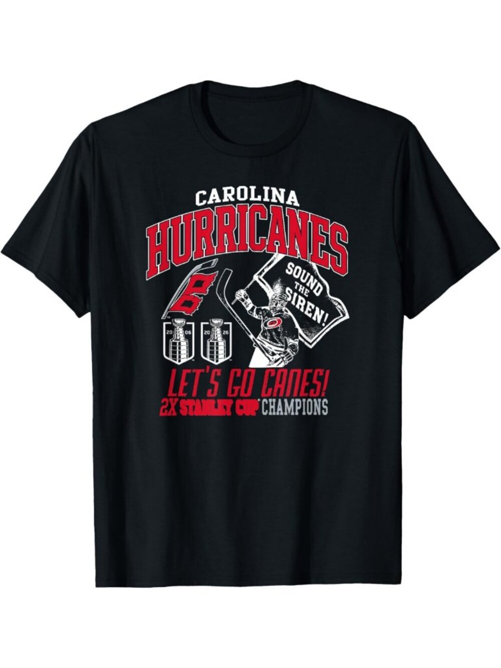 Retro Black NHL T-Shirt - Carolina Hurricanes Stanley Cup Champs 2X Size